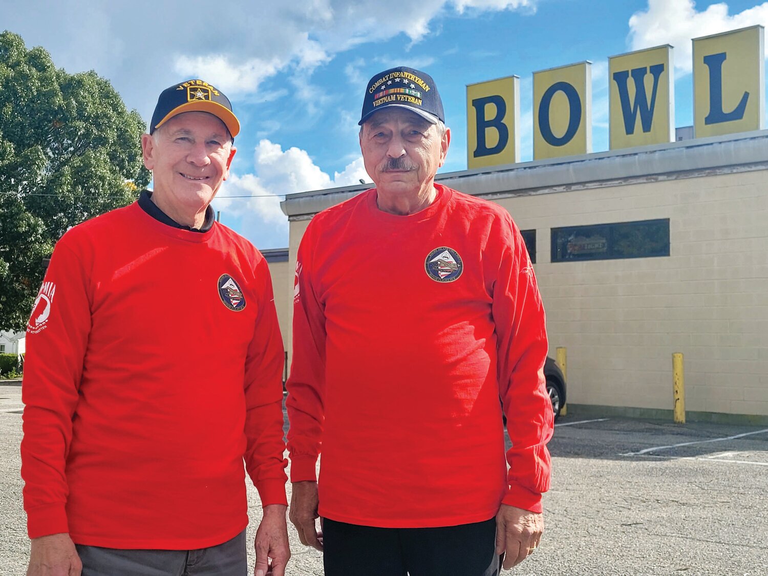 MEMORY LANES: Retired U.S. Army Sgt. John Tammelleo and Corp. Mario DeAngelis, both of Johnston, are bowling buddies and Vietnam War era veterans. On Sunday, they’ll be among 55 Ocean State veterans aboard a RI Honor Flight to Washington D.C.